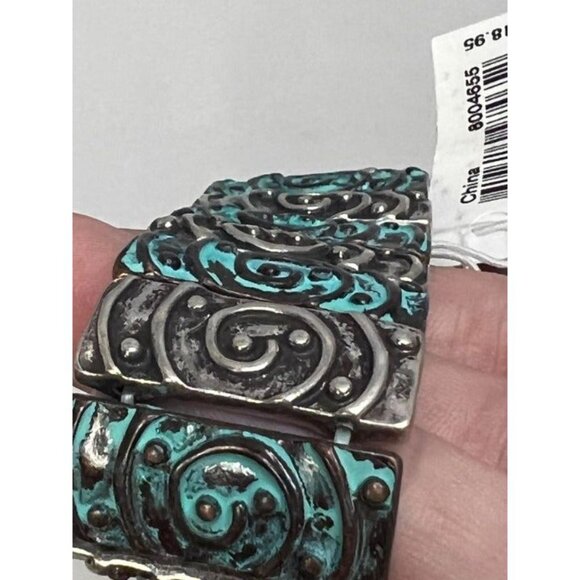 Periwinkle by Barlow Patina Silver Bronze Swirl Stretch Bracelet Boho Tribal Chi - Picture 4 of 7